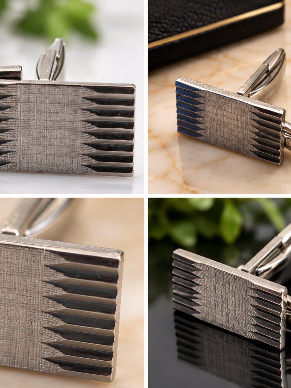 Vintage Silver-Tone Geometric Cufflinks – Mid-Century / Art Deco Style
